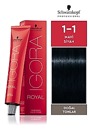 İGORA ROYAL SAÇ BOYASI 60 ML. (1-1  MAVİ SİYAH)